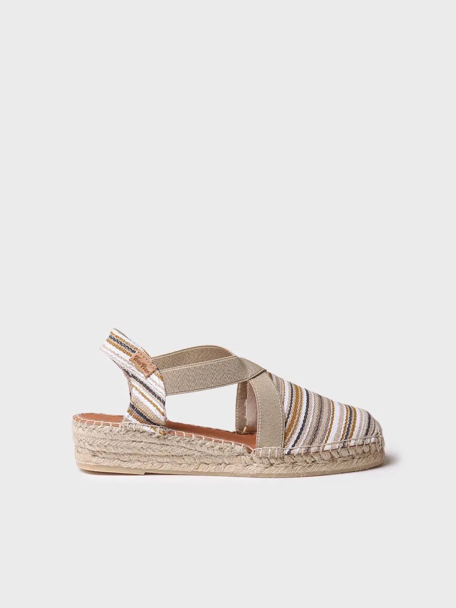 Veganistische espadrille van gestreept katoen voor dames met sleehak | VINAROS