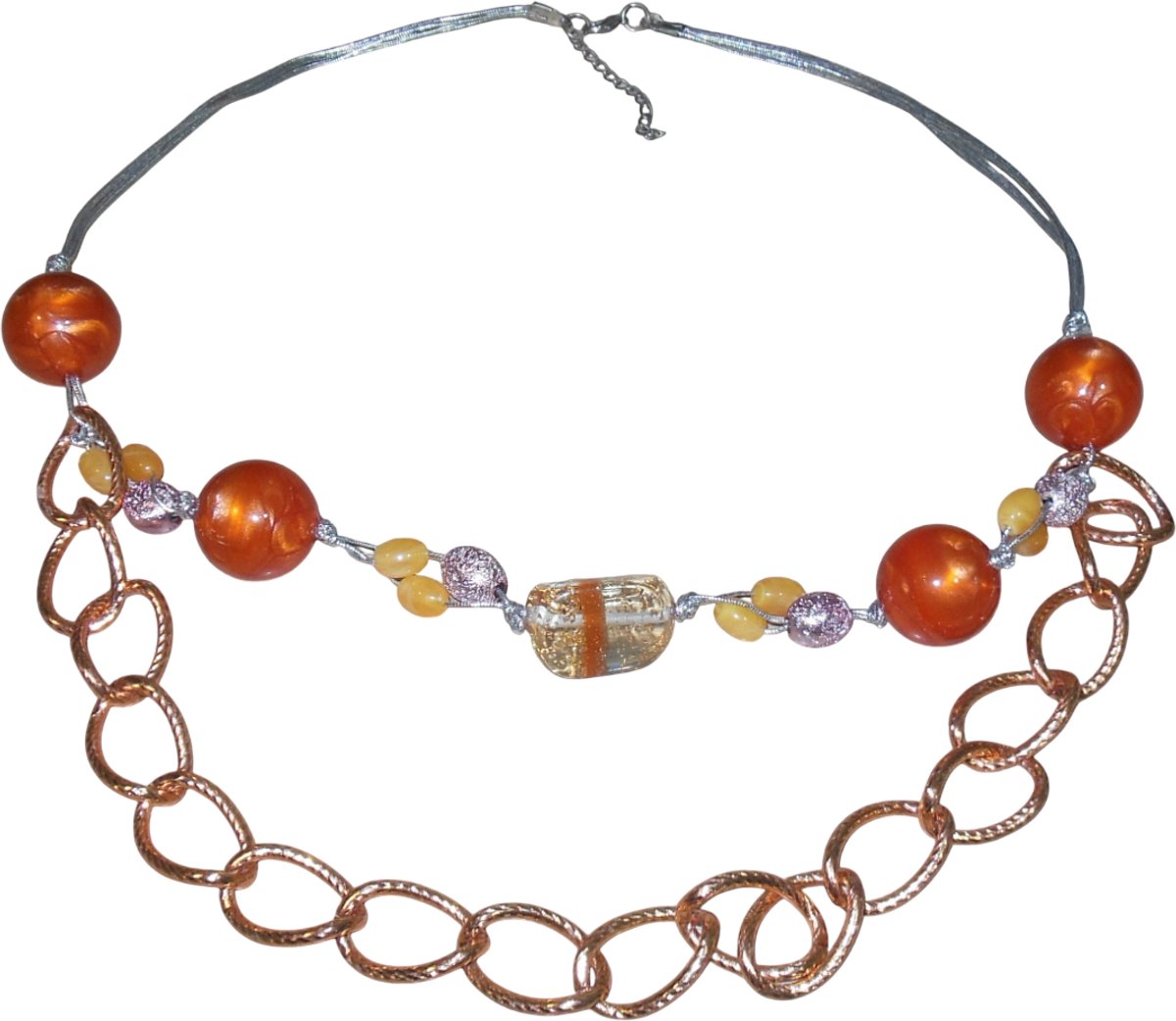 Ketting zilver met schakel patroon brons en diverse varianten oranje donker