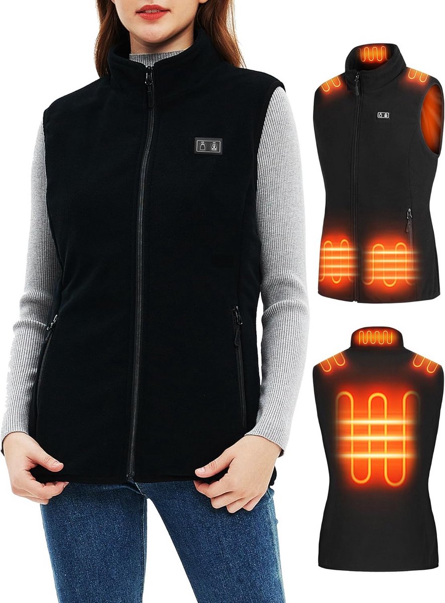 Elektrisch verwarmd fleece vest voor dames met krachtige accu