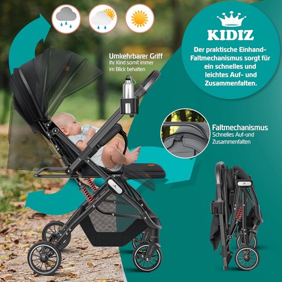 Lichte Opvouwbare Kinderbuggy met Voetenzak en Regenhoes van Merkloos — afbeelding 3