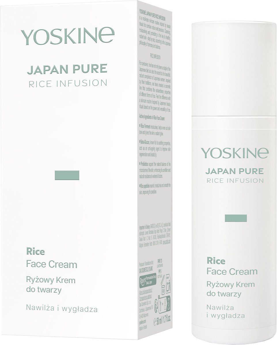 Yoskine Japan Pure Rice Infusion Gezichtscrème – Intense Hydratatie met Rijstextract + Hyaluronzuur – Voedende Dag- & Nachtcrème – Voor Alle Huidtypes – 50 ml