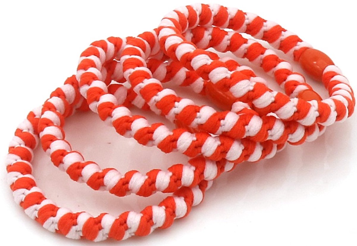 Haarelastiekjes - gedraaid - oranje-wit - 5 stuks