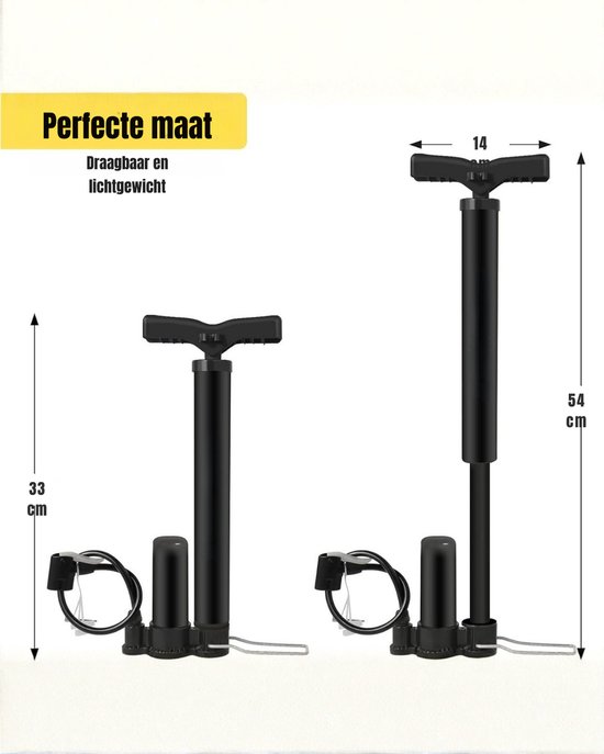 Florixa®Fietspomp met Drukmeter - Fietspomp Klein - Fietspomp Handmatig - Zwart - 33cm x 13cm x 4 cm — afbeelding 5