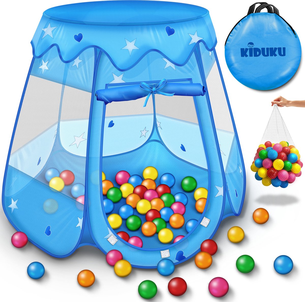 Kinderspeeltent met 100 ballen - voor binnen en buiten - inclusief draagtas - Blauw