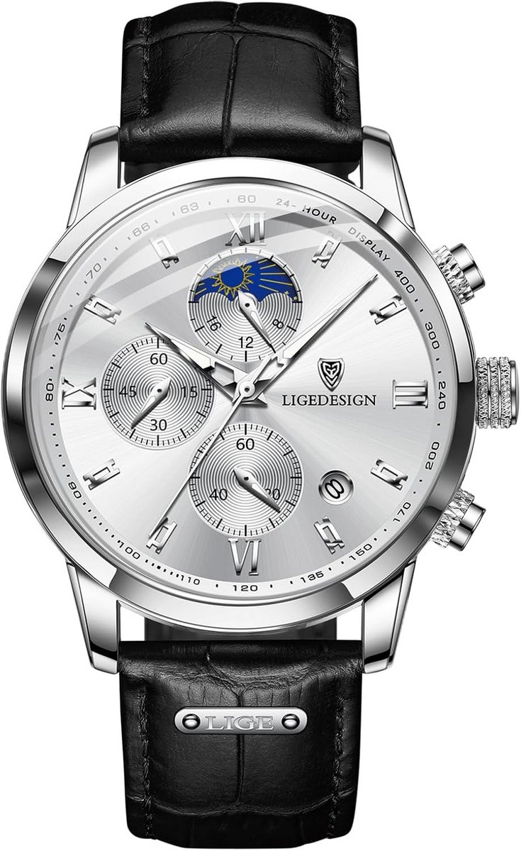 Herenhorloge Chronograaf Multifunctioneel Waterdicht Leren Band Analoog Kwarts