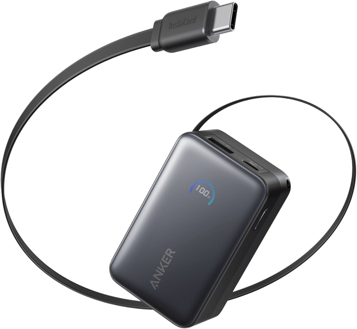Anker Nano Powerbank 10.000 mAh Zwart met Intrekbare Kabel - Anker - €49,95