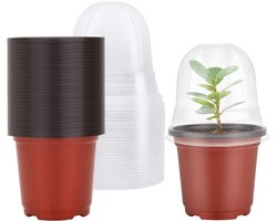 Set van 30 Ronde 10 cm Kunststof Kweekpotjes Met Transparante Vochtigheidskoepel, Multifunctionele Zaadstart- En Stekpotjes Voor Binnen- En Buitentuinen