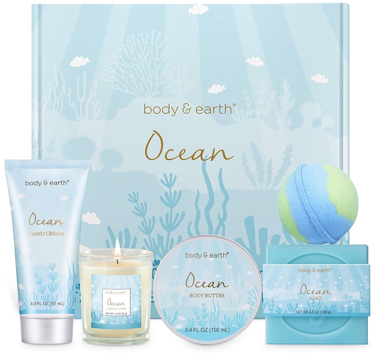 Body & Earth - Ocean Breeze - Wellness Pakket Fresh Ocean - Geschenkset Vrouwen, moeder, mama, zus, vriendin, geliefde, oma, juf - Wellness bath rituals - Verjaardag Cadeau Vrouw - Cadeautje voor haar Verwenpakket