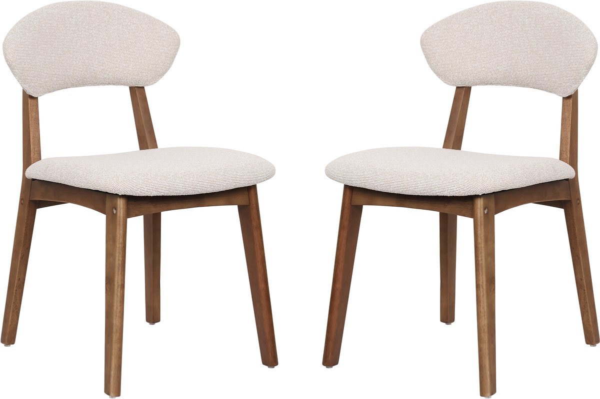 in& out door furniture Houten Stoel Rupert Walnut + Beige Set van 2, Gedemonteerd，Eetkamerstoel-Walnut + Beige