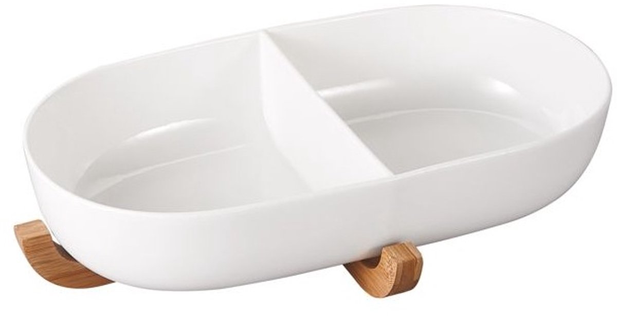 BRICARD LOIRE SCHAAL MET STAND | 40,4X22,0X7,7 CM WIT-BAMBOO