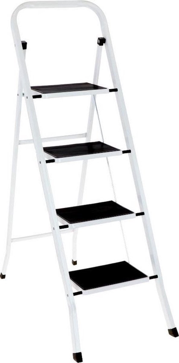 inklapbare huishoudtrap - 4 treden - tot 150 kg - antislip - voor thuis - staal - wit-zwart
