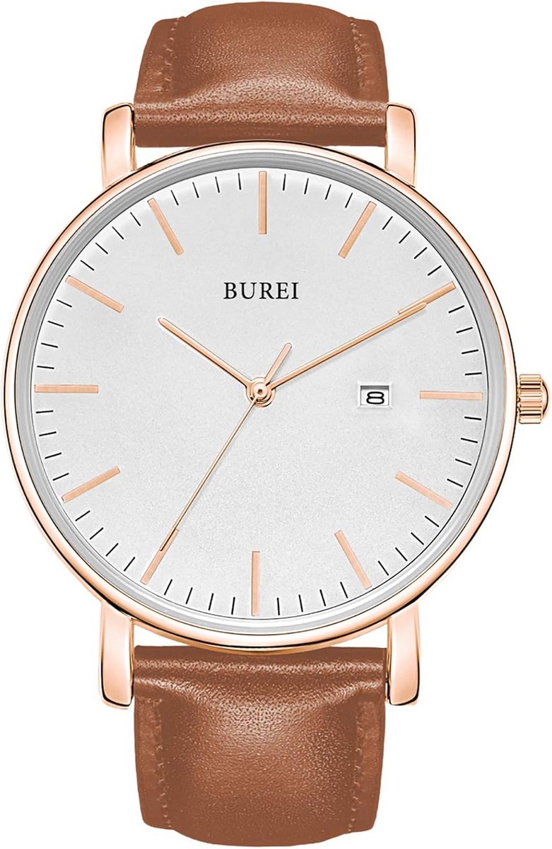 Stijlvol Herenhorloge Minimalistisch Dun Met Leren Band en Datumweergave