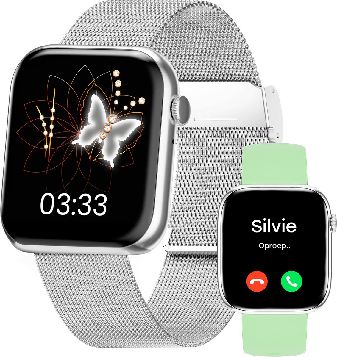 Bizoule Smartwatch Beso - Smartwatch Dames & Heren - Zilver - AMOLED Full HD Scherm - 40mm - Horloge met Belfunctie - Bloeddrukmeter - Stappenteller - Android en iOS