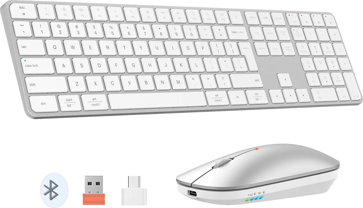 Meetion iKey C230MW - Draadloze Toetsenbord en Muis Combo - Ultra-Dun Ontwerp - 2.4 GHz + Bluetooth Multi-Device - Stil Scissor-Switch Toetsenbord - DPI-Instelbare Muis - Oplaadbaar via USB-C - Wit