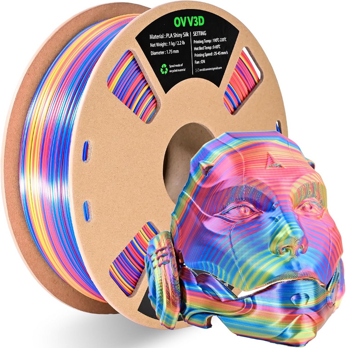 1kg Zijde PLA 1.75mm 3D Printer Filament Regenboog Kleur