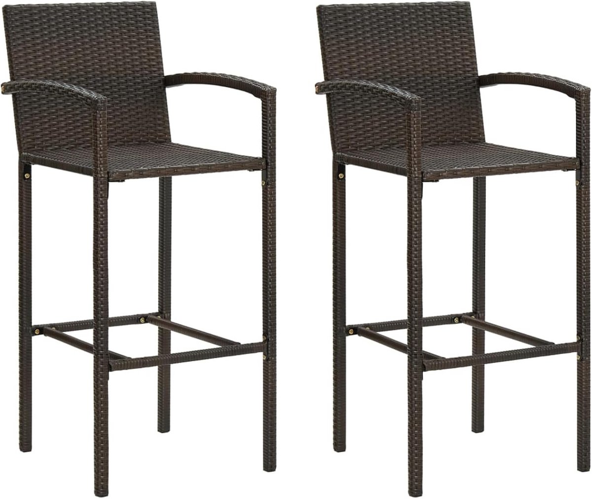 Set van 2 Barkrukken Bruin - Rotan Keuken- en Counterstoelen met Voetsteun