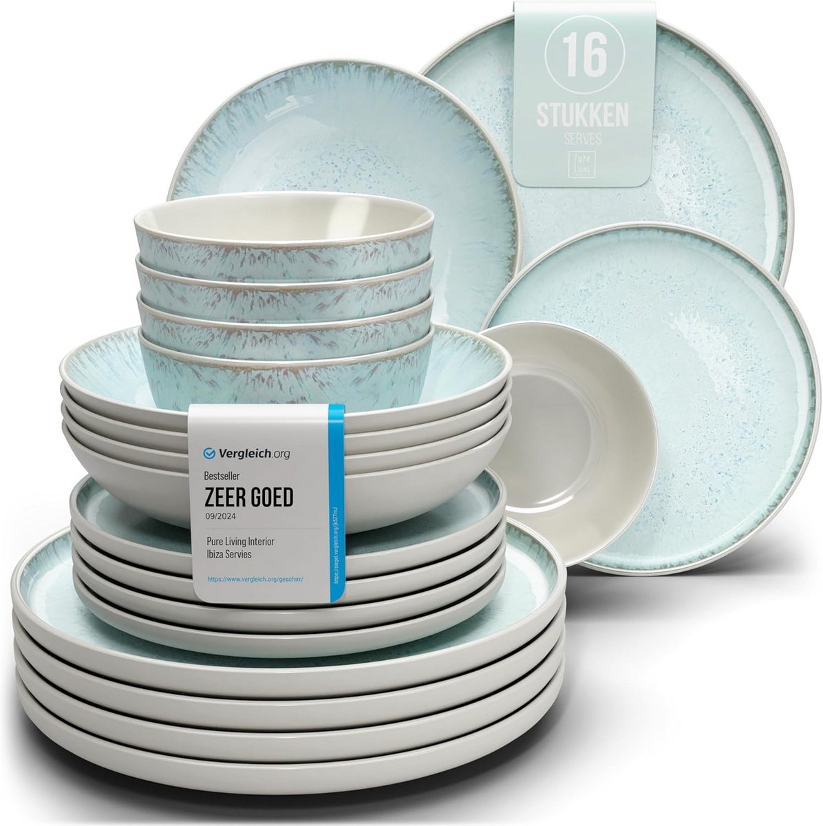 Serviesset Aardewerk voor 4 Personen - 16-delig Mediterraans Servies Beige Blauw