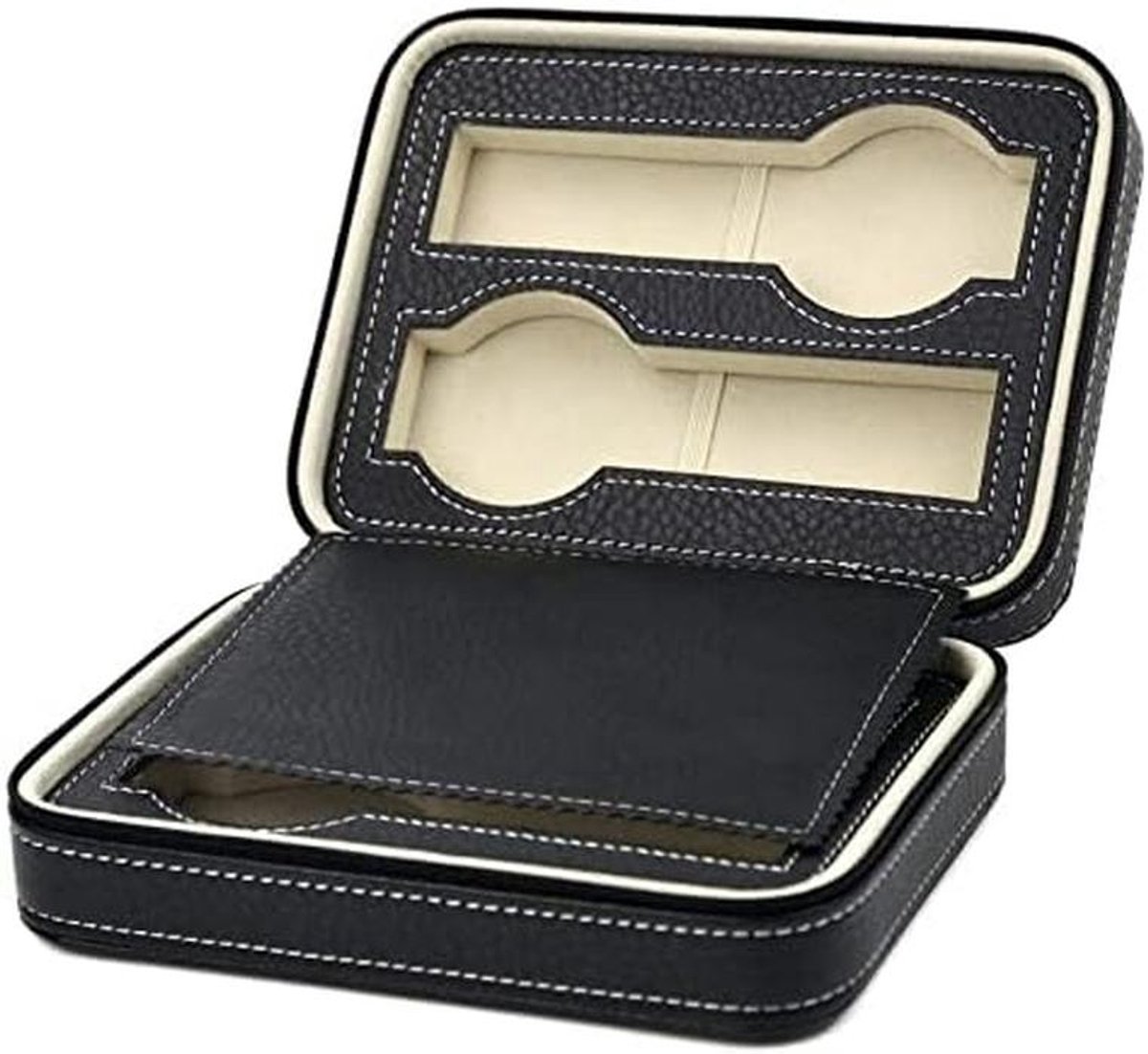 Luxe Horloge Etui voor 4 Horloges - Zwarte Opberghouder met Kussens