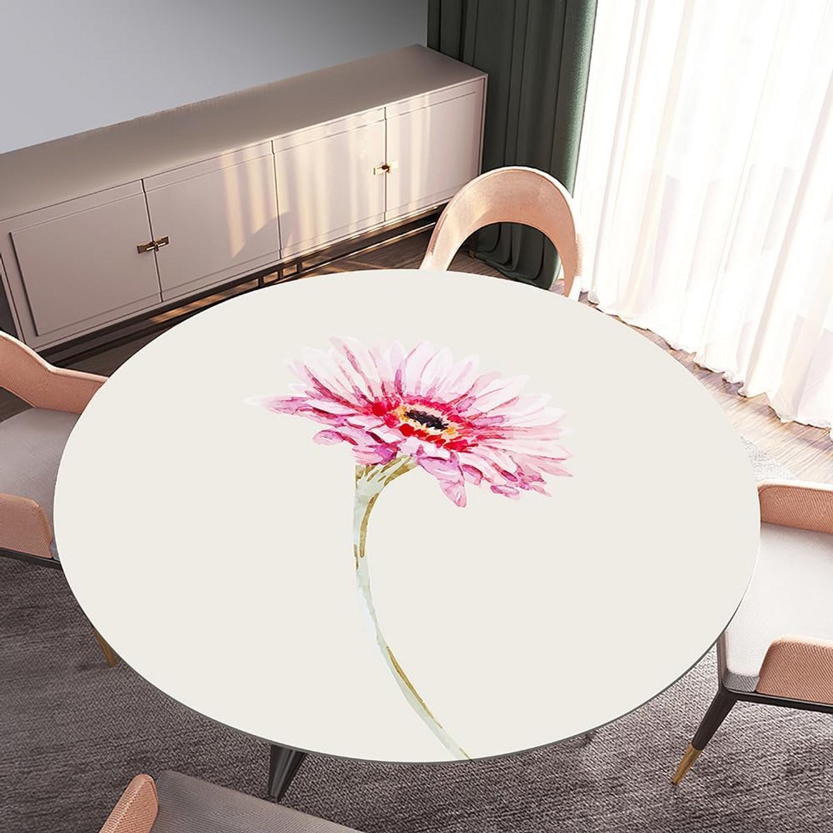 Rond Tafelkleed met Elastische Rand, Vlekbestendig en Stijlvol Bloemdessin