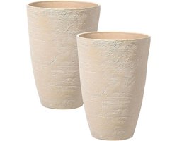 Set van 2 Hoge Ronde Bloempotten voor Binnen en Buiten in Beige