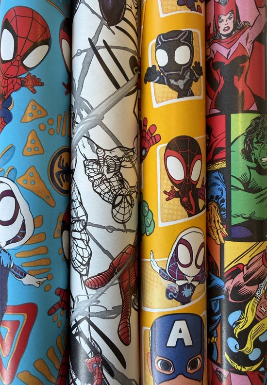 Marvel Superhelden Cadeaupapier – 3 Rollen – Kinder Cadeaupapier Set – Avengers & Spiderman – 70 x 200 cm per rol