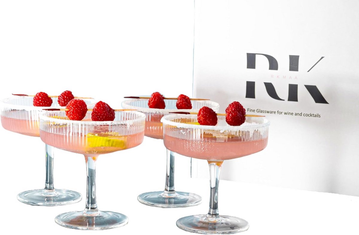 Set van 4 Geribbelde Coupe Glazen voor Champagne en Cocktails