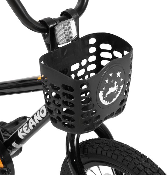 KEANO Cervine Stoere Kinderfiets - 14 Inch - Voor Jongens & Meisjes (2-4 Jaar) - BMX Stijl - Met Zijwieltjes & Mandje - Zwart - Geschikt voor buitenactiviteiten in de lente — afbeelding 4