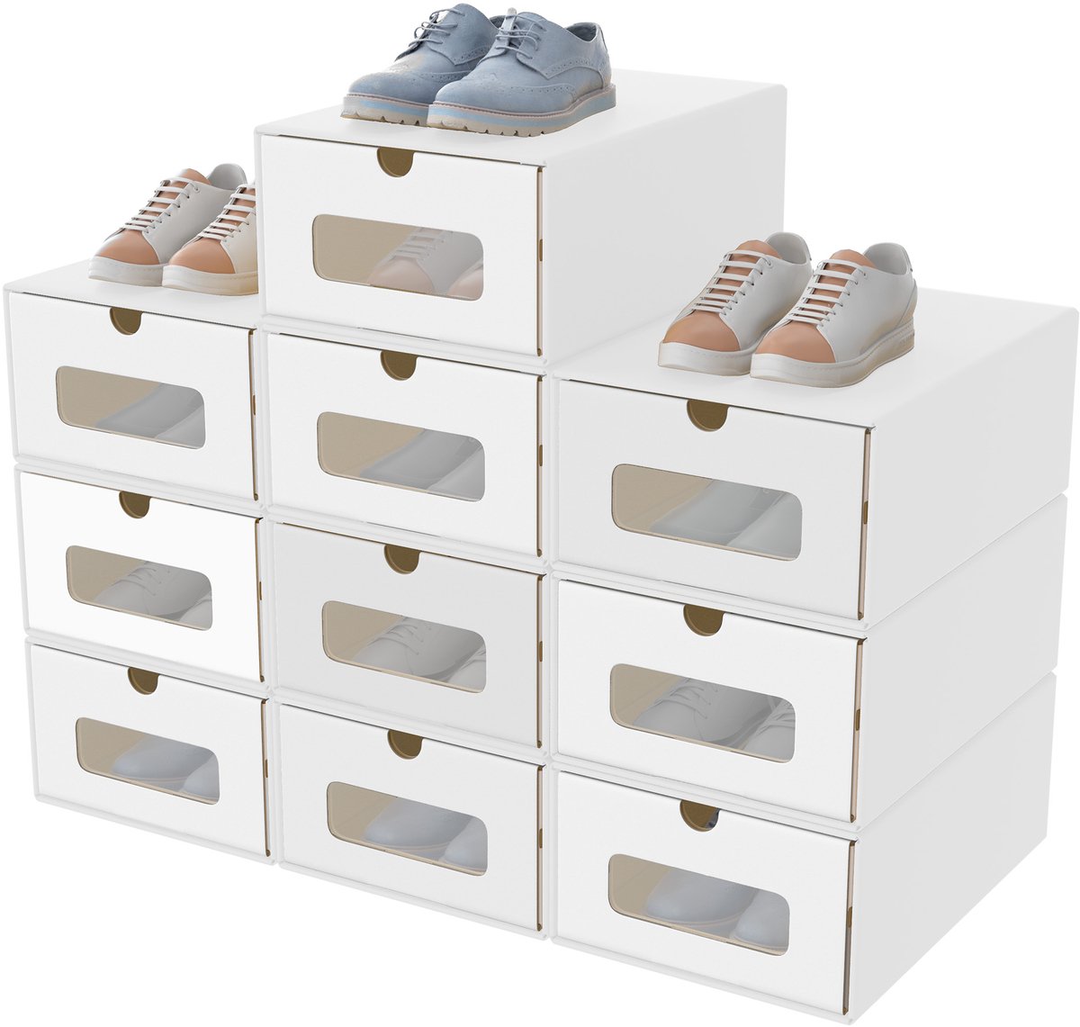 ACXIN Schoenendozen Stapelbaar - Opbergdoos Met Transparant Kijkvenster - 34,5x23,5x13,5cm Wit 10 Stuks