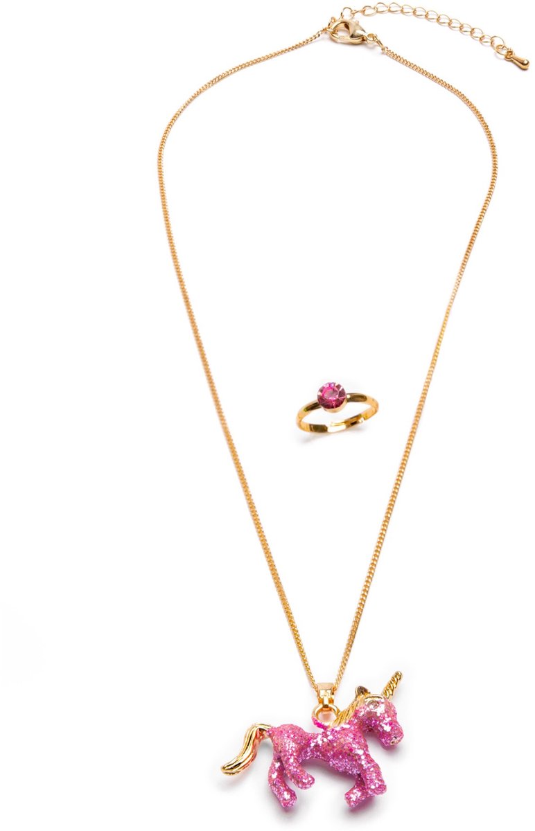 Great Pretenders - Set ketting en ring roze eenhoorn met glitters - Bedoel je