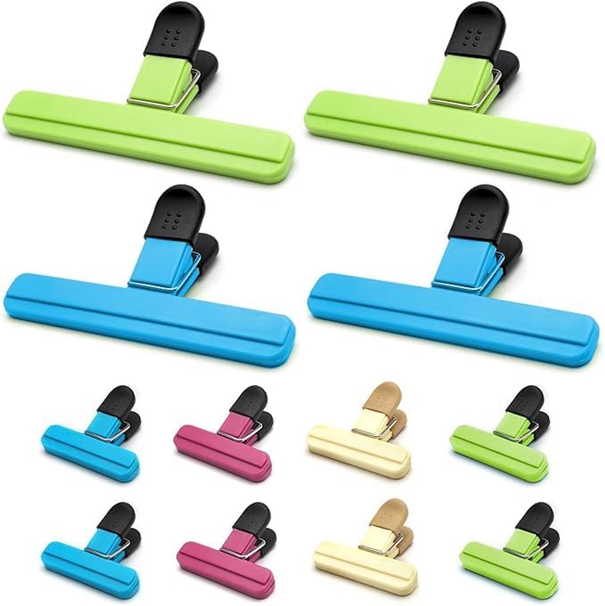 Voedseltangetjes 12 stuks, herbruikbare voedselzakclips met plastic sluiting voor tassen in de keuken, op kantoor en in de garage