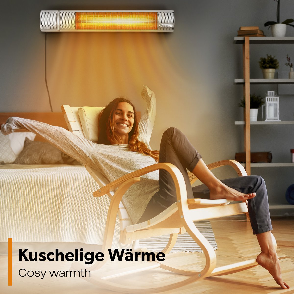 TRESKO infrarood warmtestraler, 2000 W, met afstandsbediening, elektrisch, voor op het terras, met 3 warmtestanden, terrasstraler, voor binnen en buiten, wandverwarming, infraroodstraler, straler voor de luiertafel – foto 3