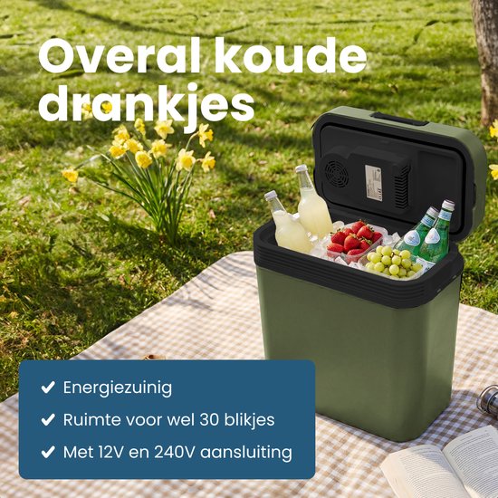 Auronic Koelbox Elektrisch 12V en 230 volt - Camping Koelkast - Auto - Koelen en Verwarmen - 20L - Frigobox - Groen van Merkloos — afbeelding 2