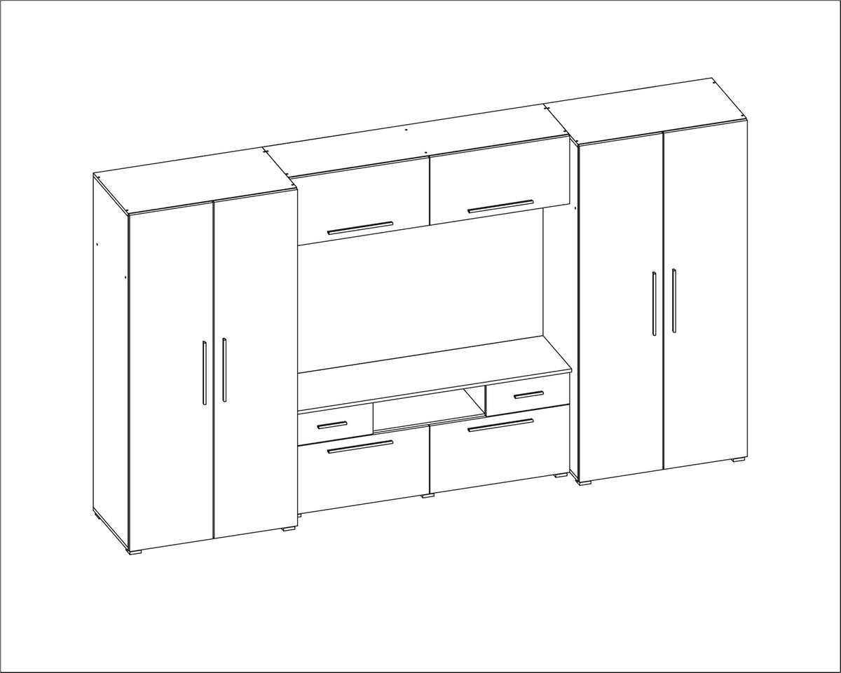 Moderne Woonkamer Kastwand 330 cm – 4-in-1 Opbergmeubel met Twee Kasten, RTV-meubel en Afs