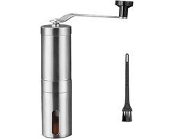 Handmatige koffiemolen - Handmolen van roestvrij staal met keramische bramen - Met verstelbare keramische conische bramen - Handmatig malen - Compact en draagbaar - Geschikt voor thuis, op kantoor of op reis - 4,8*18,8 cm - Zilver
