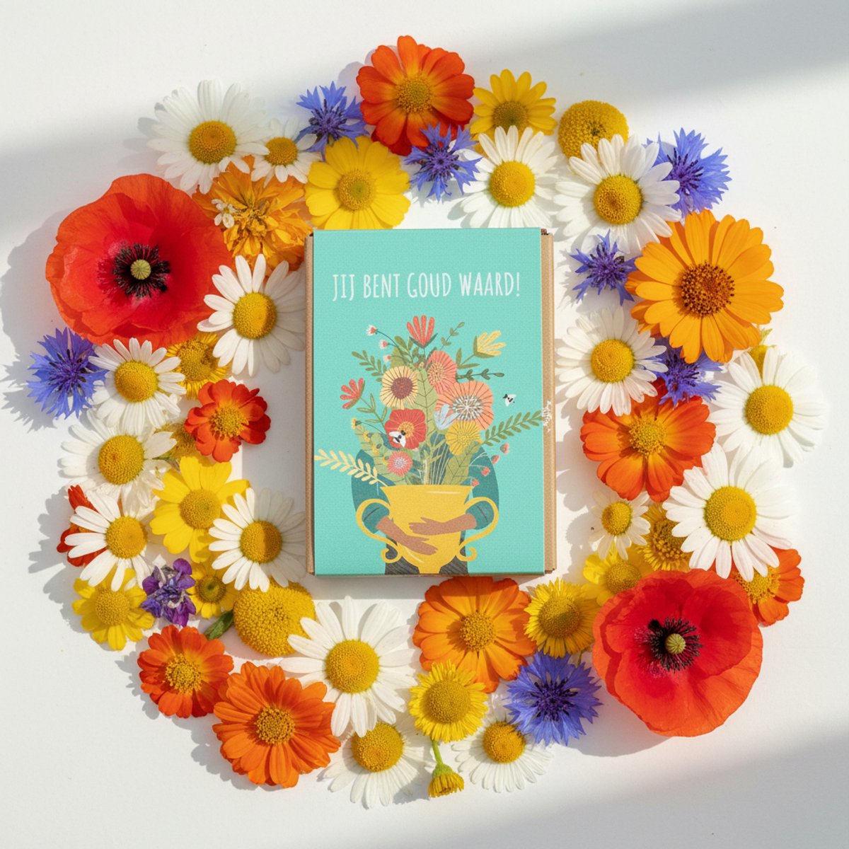 Hip met Pit Creaties - Blossombs Giftbox Mini Boeket - 4 Bloembommetjes - Duurzaam Bloemencadeau - Wilde Bloemen Zaden - Bijen Vlinders - Eco-Vriendelijk - Nederland