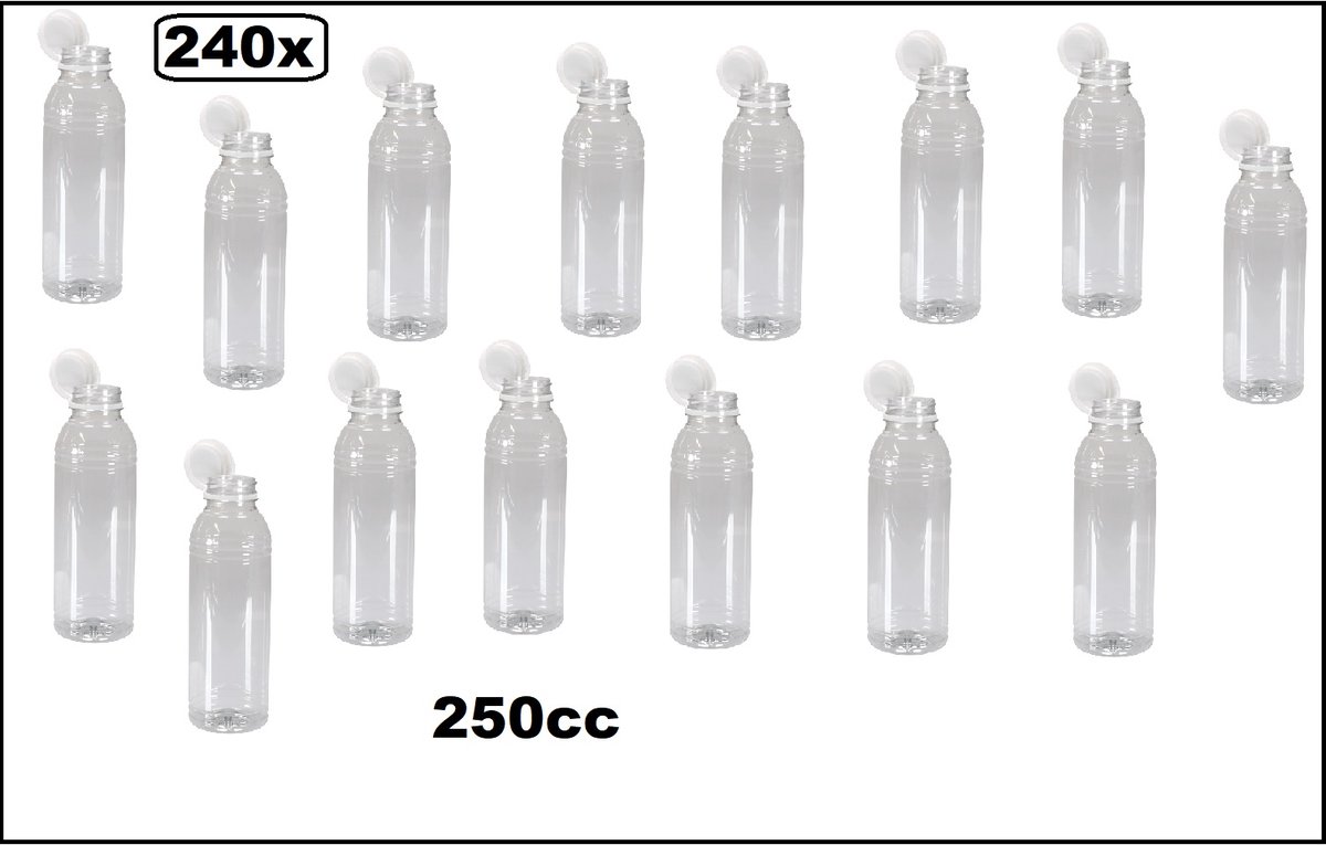 240 stuks Fles Pet Transparant 250cc met witte dop - Petfles sappen water fles