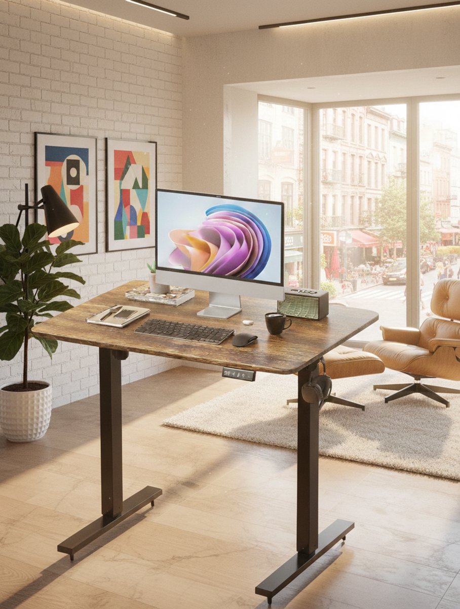 ErgoDesk Elektrisch Verstelbaar Sta-Zit Bureau - Modern Compact 80x60 cm - Ergonomisch Thuis- en Kantoorwerkstation - Gelamineerd Houten Blad & Robuust Stalen Frame - Hoogte Instelbaar 76-123 cm,Ca...