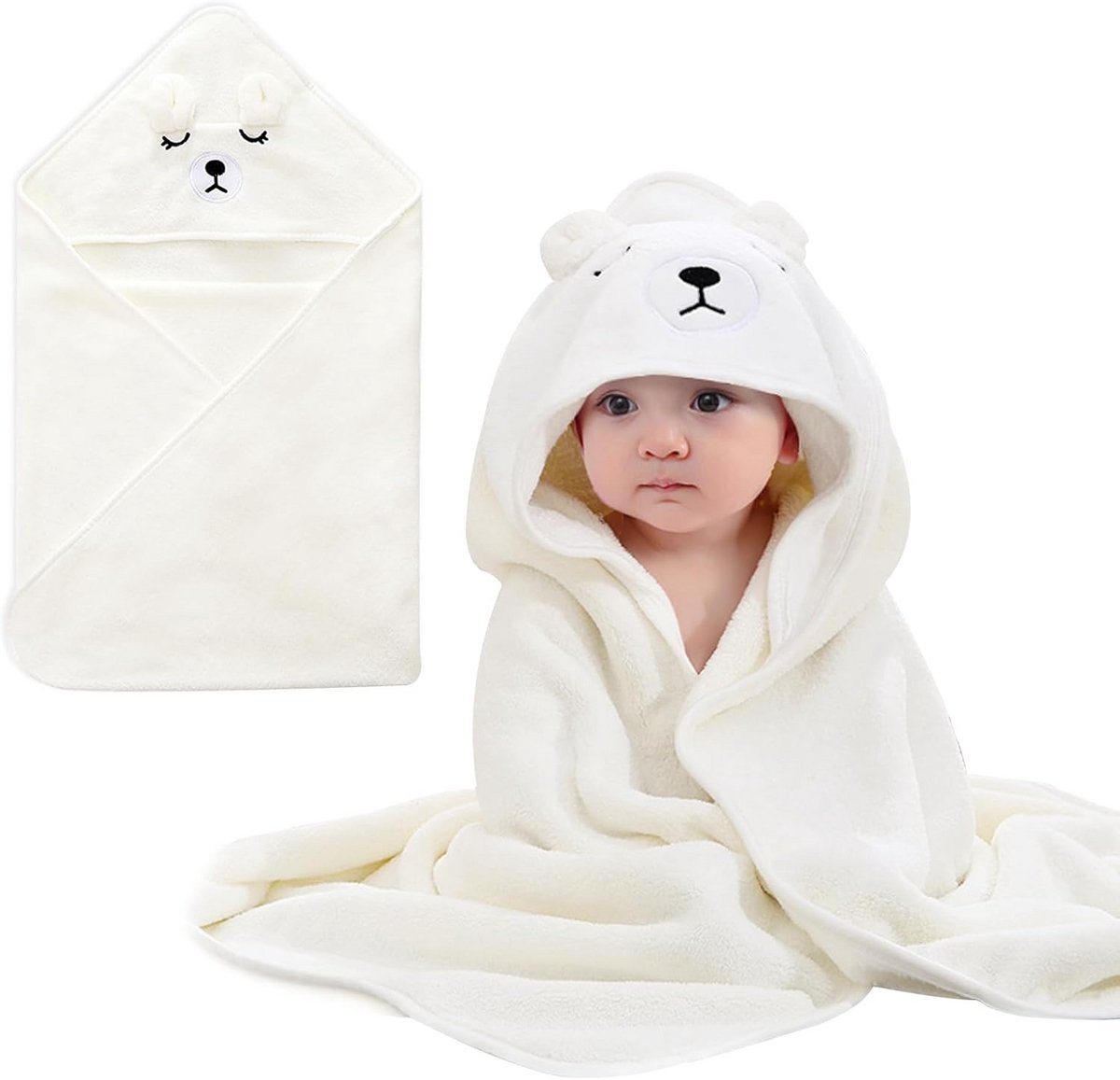 Baby Capuchonhanddoek en Washandje Set - 100% Biologisch Katoen - 80x80 cm