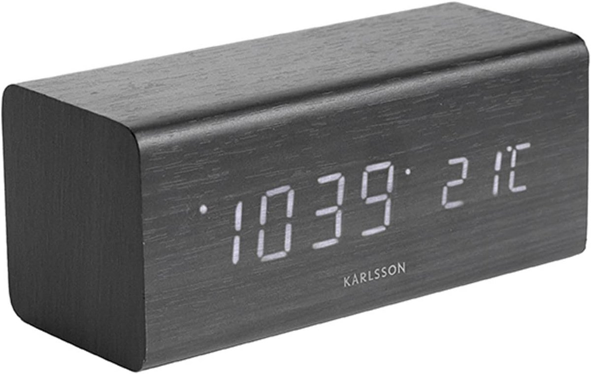 Digitale Wekker met LED Display en Snooze Functie in Zwart Houtfineer