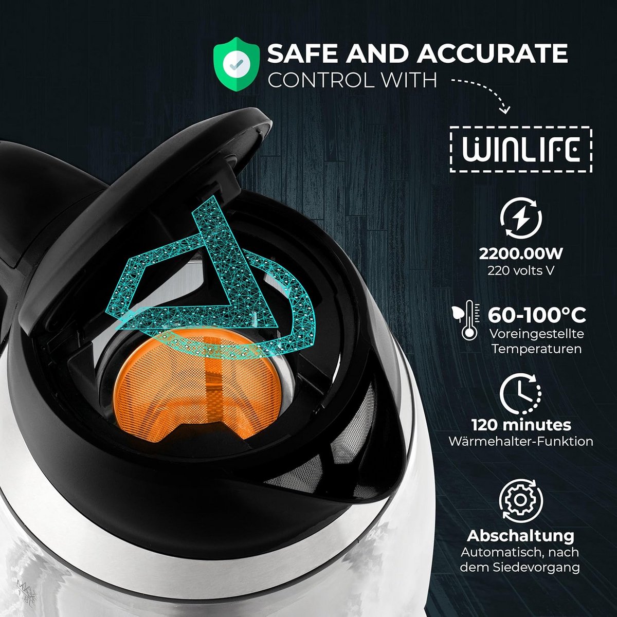 Glazen Waterkoker met Tempeatuurcontrole en Warmhoudfunctie - 1.8L