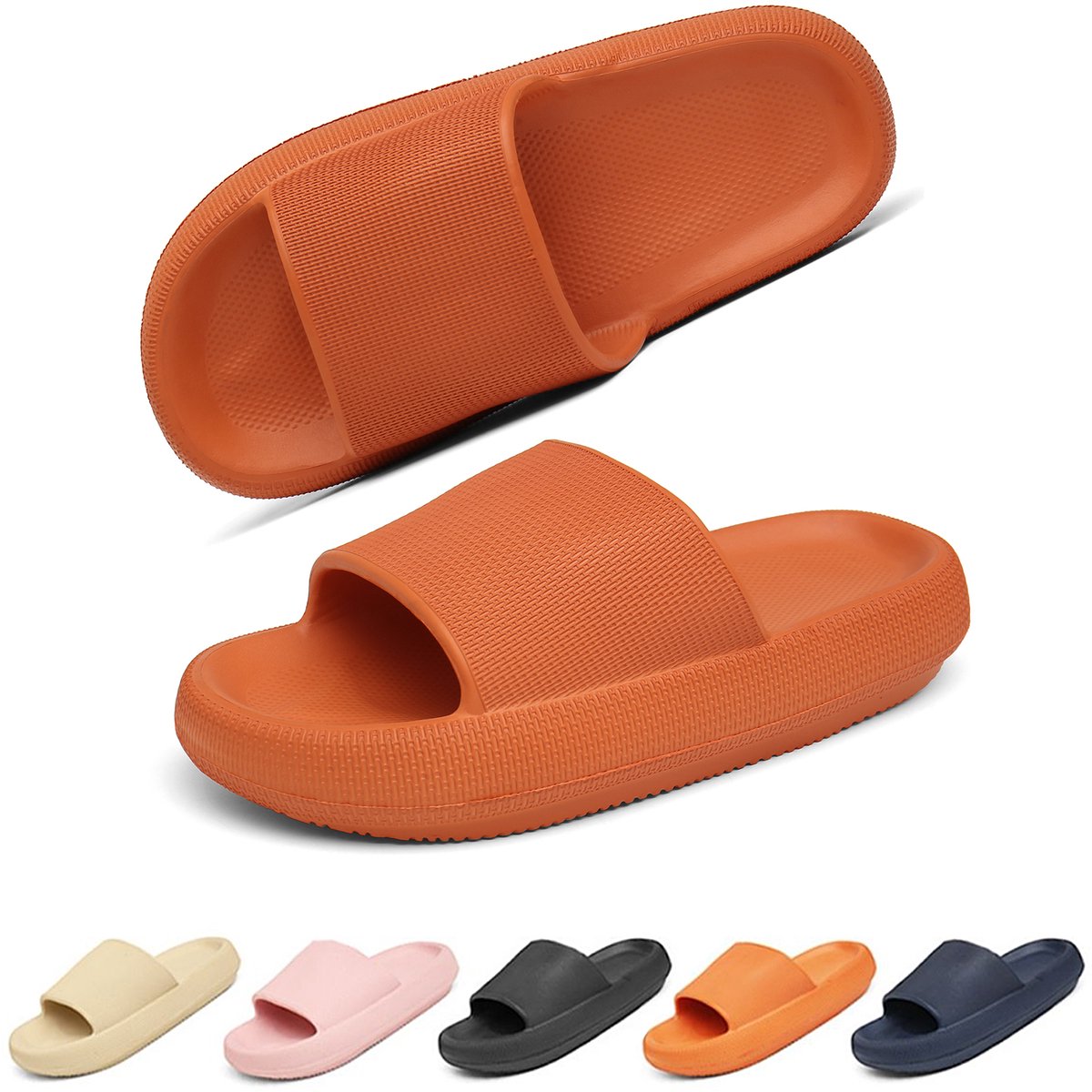 Geweo Slippers Heren Dames - EVA Badslippers Unisex - Anti-Slip en Stevig Voetbed - Anti-lawaai - Oranje - Maat 40/41