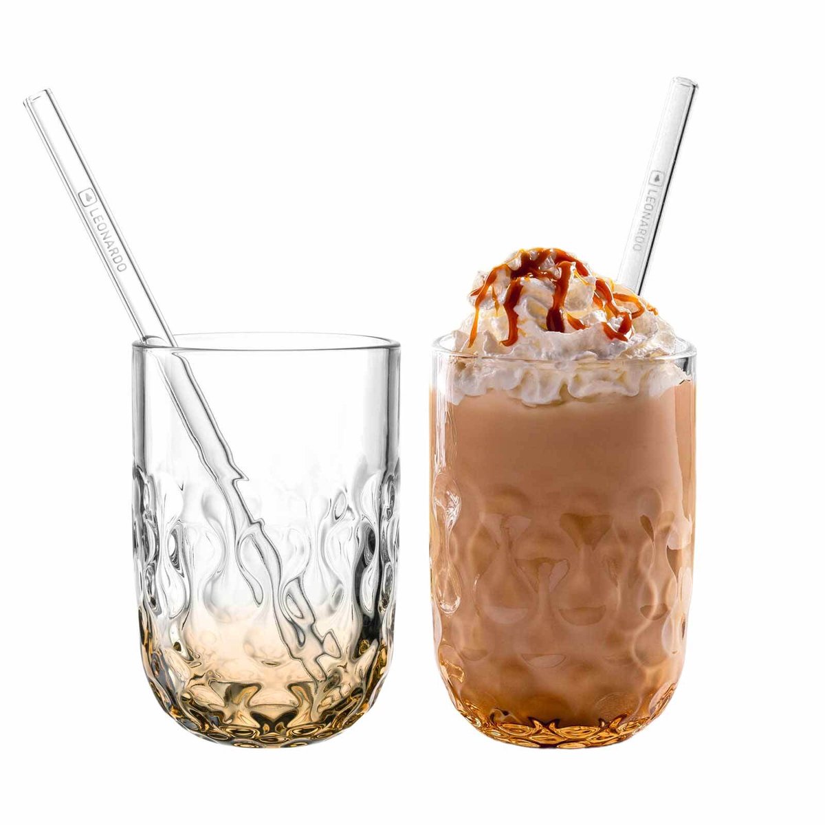 Caramel Macchiato Gläser mit Glastrinkhalm (2) Gocce 390 ml Set van 2