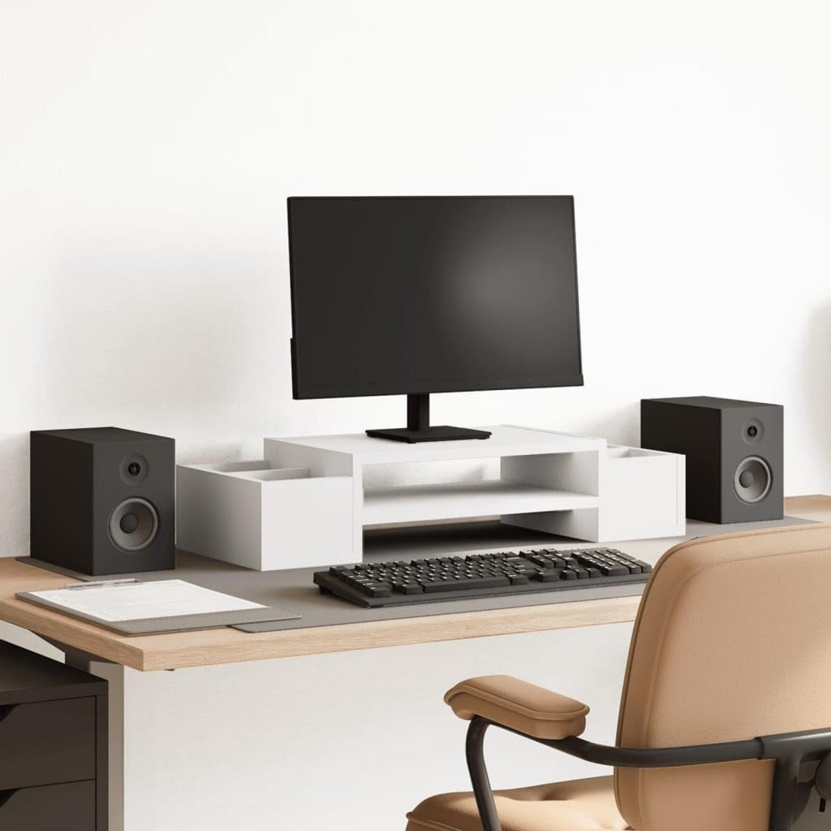 Monitorstandaard met Opbergruimte voor Bureau - Bureau Organizer Hout Wit