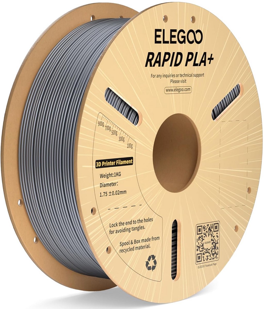 Snelheid PLA+ Filament 1,75 mm Zilver 1 kg voor 3D-printer, Hoge Snelheid Printen +/- 0,02 mm Nauwkeurigheid