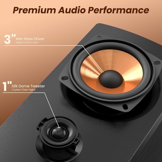 Actieve Boekenplankspeakers met Bluetooth - 50W Hifi Speakers voor Computer, Platenspeler en TV van Merkloos — afbeelding 2