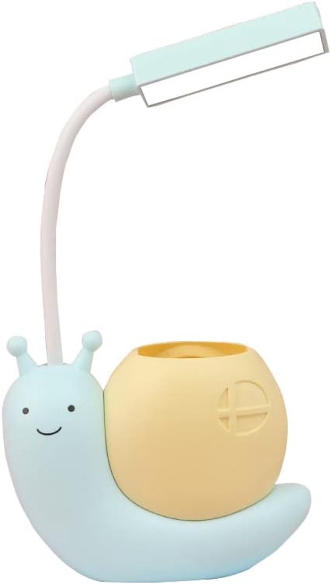 Daity 1 stuk - Leuke kinderbureaulamp met pennenhouder - LED-bureaulamp voor kinderen - slakvormig - USB-opladen - studielamp voor studenten met oogbescherming - 360° flexibele en verstelbare lamphals