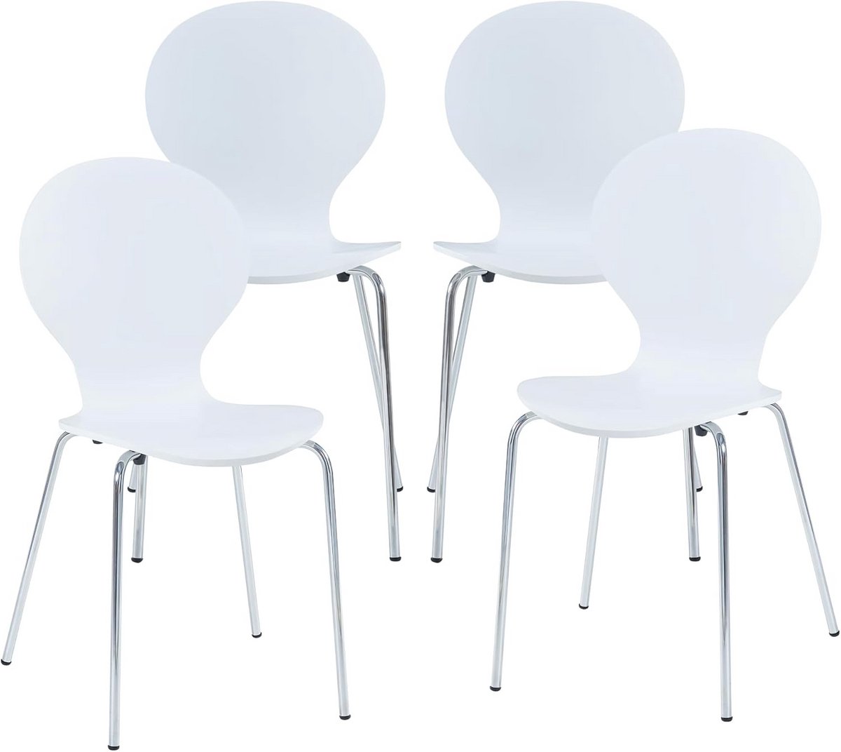 Set van 4 Eetkamerstoelen Stapelbaar - Berkenhout Zitvlak met Metalen Poten - Modern Woonk