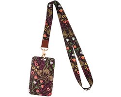 Badgehouder met lanyard - ID-kaarthouder met Sleutelkoord - Trendy Keycord met Bloemenprint - Verstelbare Lanyard met Pasjeshouder - Badgehouder voor Werk en School - Kleurrijke Nekkoord Set - Cadeau voor Haar - hardcase