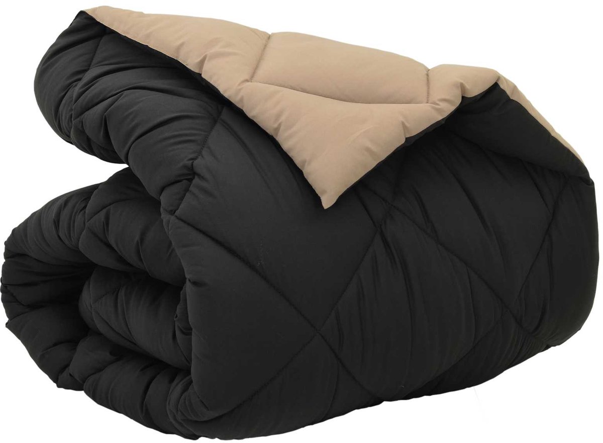 vidaXL - Winter - Duvet - Zwart - en - Taupe - 155 - x - 220 - cm - Microvezel