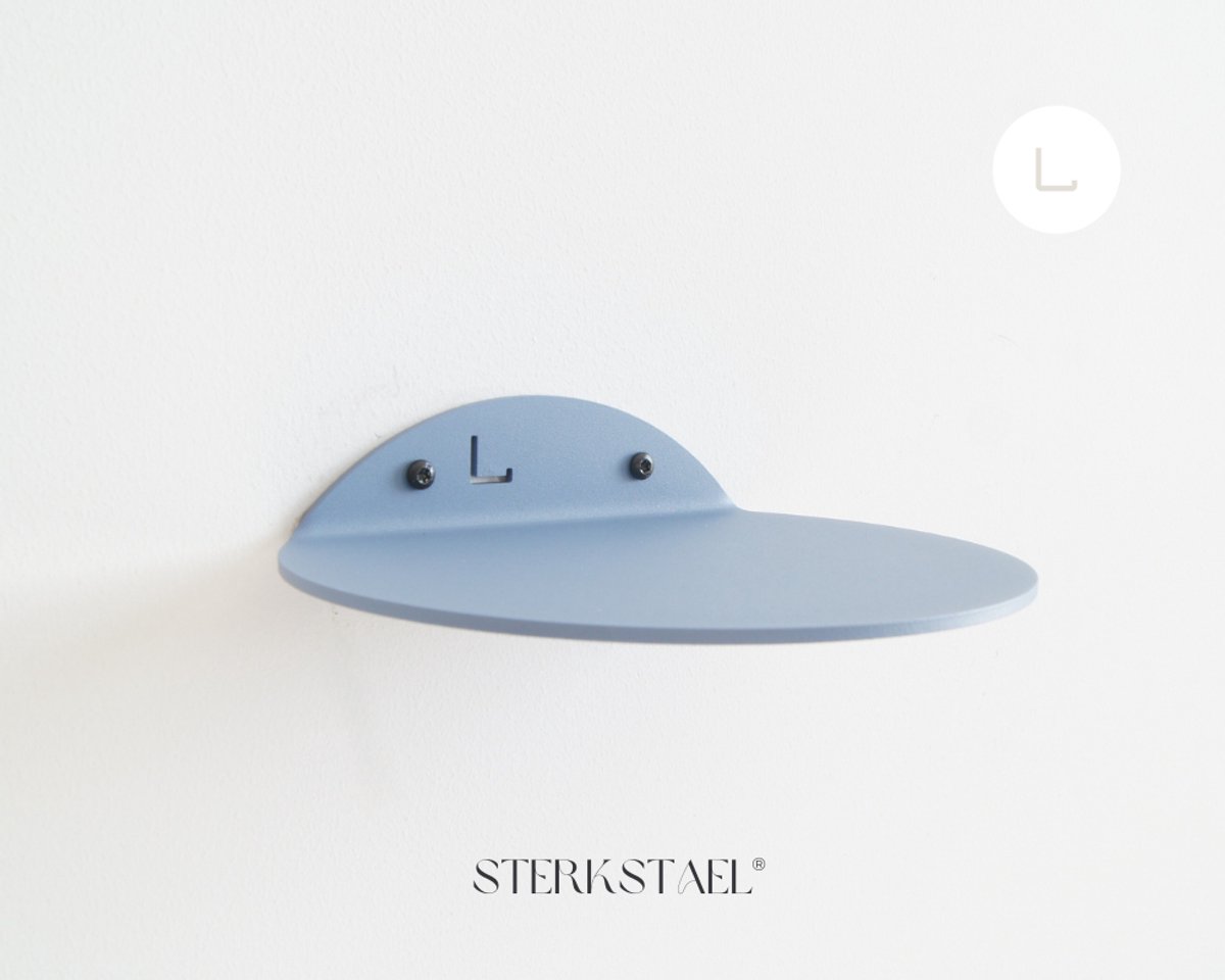 STERKSTAEL Saga wandplank Satijn Grijsblauw - stalen wandplank - kleur blauw - poedercoating - staal - wandrek - wandplankje - inclusief bevestigingsmateriaal - draagkracht van 10 kg - 1 stuk